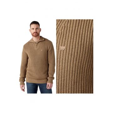 Pulover Barbati -  Half Zip Knit - Regular Fit - Cu Fermoar - Guler Inalt - Maneci Lungi - Fara Buzunare - Bumbac - 2XL INTL - Bej