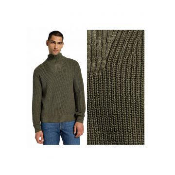 Pulover Barbati -  HALF ZIP KNIT - Regular Fit - Cu Fermoar - Guler Inalt - Maneci Lungi - Fara Buzunare - Bumbac - S INTL - Verde