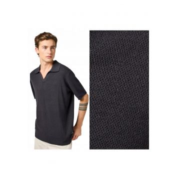 Pulover Barbati -  SS Polo - Regular Fit - Fara Inchidere - Decolteu In V - Maneci Lungi - Fara Buzunare - Bumbac - Negru - Negru