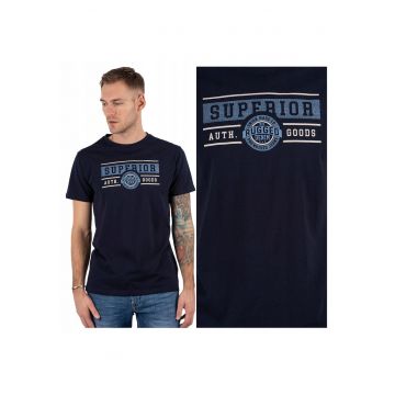 Tricou Barbati -  Esme - Regular Fit - Maneca Scurta - Decolteu Rotund - Cu Logo - Bumbac - Design Clasic - Albastru - Albastru