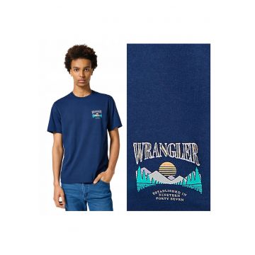 Tricou Barbati -  Graphic Tee - Regular Fit - Maneca Scurta - Decolteu Rotund - Cu Logo - Bumbac - Design Clasic - S INTL - Albastru