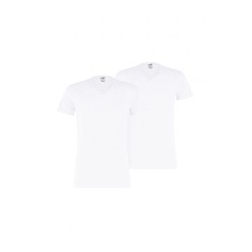 Set de tricouri de casa - din bumbac - cu decolteu in V - 2 piese - Alb