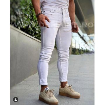 Blugi barbati conici albi cu mic defect DEFB3340