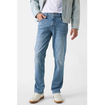 Blugi cu croiala dreapta si aspect decolorat - Albastru deschis