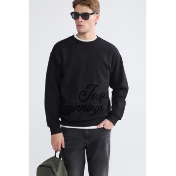 Bluza de trening cu imprimeu text - Negru