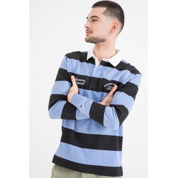 Bluza polo cu dungi - Negru/Albastru lavanda