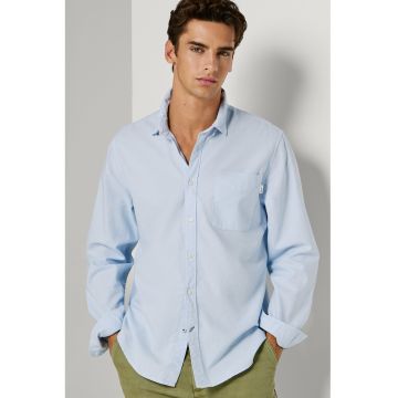 Camasa din bumbac cu buzunar pe piept - Albastru pal