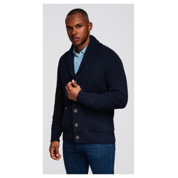 Cardigan tricotat cu buzunare cu fermoar - Albastru inchis