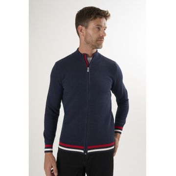 Cardigan tricotat cu terminatii cu dungi - Bleumarin