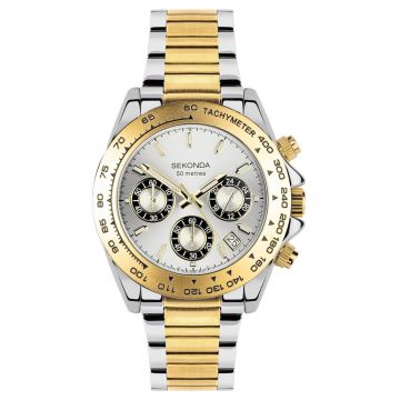 Ceas barbatesc -  Circuit - inox - quartz - argintiu/auriu - 40mm