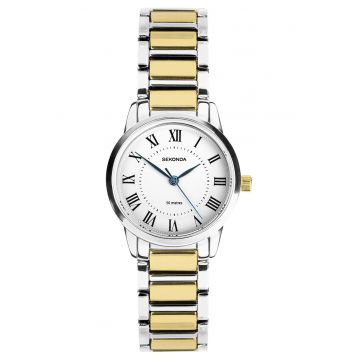 Ceas dama  Beaumont 40682 - quartz - argintiu-auriu - bratara metalica - 5 ATM - alb