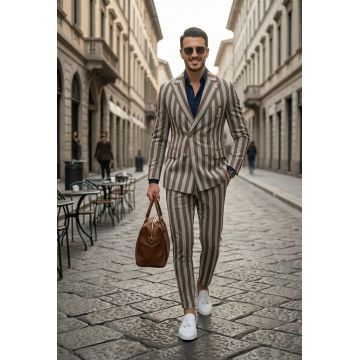 Costum barbati slim fit in carouri sacou + pantaloni 1077  X9-3