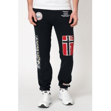 Pantaloni de trening cu aplicatii logo Myer - Rosu/Gri/Bleumarin