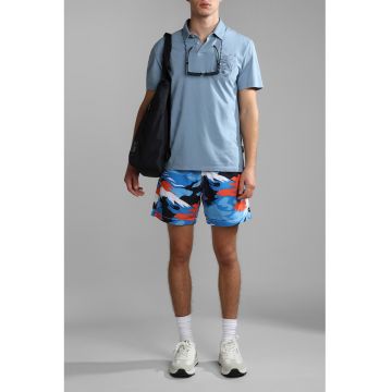 Pantaloni scurti de baie cu buzunare si model - Albastru deschis