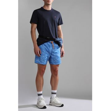 Pantaloni scurti de baie cu buzunare si model - Albastru pastel