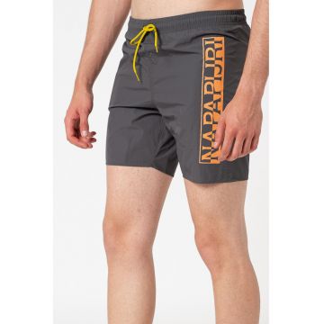Pantaloni scurti de baie cu imprimeu logo Victor - Portocaliu/Gri inchis