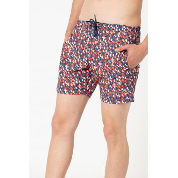Pantaloni scurti de baie cu model geometric Vali - Portocaliu mandarina/Albastru petrol
