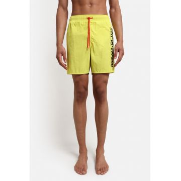 Pantaloni scurti de baie cu snur si imprimeu - Galben