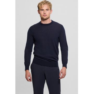 Pulover de lana cu mansete elastice - Bleumarin