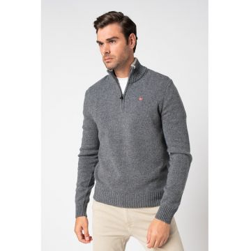 Pulover din amestec de lana cu fenta si fermoar Dain - Gri