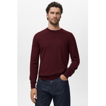 Pulover slim-fit din lana - Rosu inchis