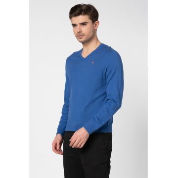 Pulover tricotat fin - cu decolteu in V Decatur - Albastru royal