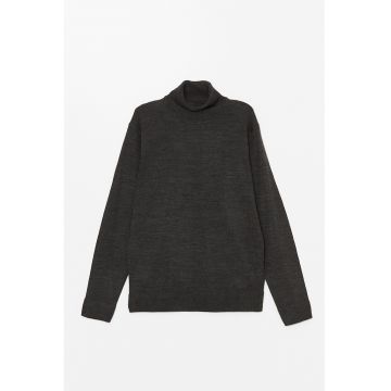 Pulover tricotat fin cu guler inalt - Gri inchis