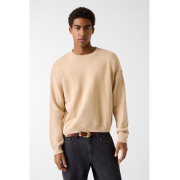 Pulover tricotat fin cu maneci cazute - Bej