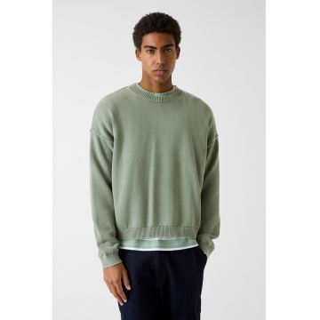 Pulover tricotat fin cu maneci cazute - Verde sparanghel