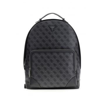 Rucsac cu buzunar frontal cu fermoar si model monograma Milano - Negru/Gri antracit