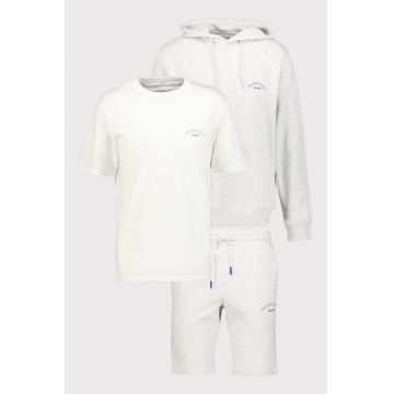 Set de tricou - hanorac si pantaloni scurti - 3 piese - Alb/Gri deschis