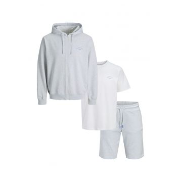 Set de tricou - hanorac si pantaloni scurti - 3 piese - Alb/Gri deschis