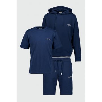 Set de tricou - hanorac si pantaloni scurti - 3 piese - Bleumarin