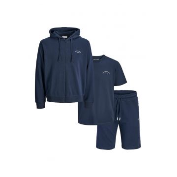 Set de tricou - hanorac si pantaloni scurti - 3 piese - Bleumarin