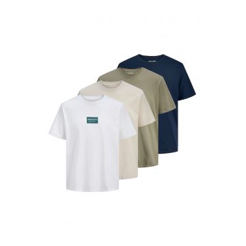 Set de tricouri cu croiala lejera - 4 piese - Alb optic/Verde sparanghel/Bej deschis/Bleumarin