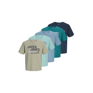 Set de tricouri cu imprimeu logo - 5 piese - Turcoaz/Albastru azur/Grej/Bleumarin