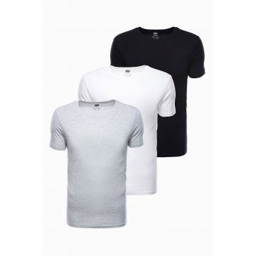 Set de tricouri de bumbac cu decolteu la baza gatului - 3 piese - Negru stins/Alb optic