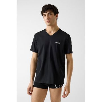 Set de tricouri din bumbac cu decolteu in V - 3 piese - Negru