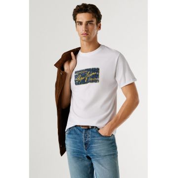 Tricou cu imprimeu logo Suen - Alb/Albastru oceanic/Galben miere