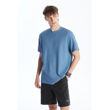 Tricou din amestec de bumbac cu aspect texturat - Albastru lavanda