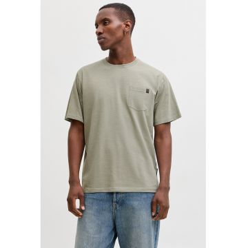 Tricou din amestec de bumbac organic cu buzunar aplicat pe piept - Verde pal