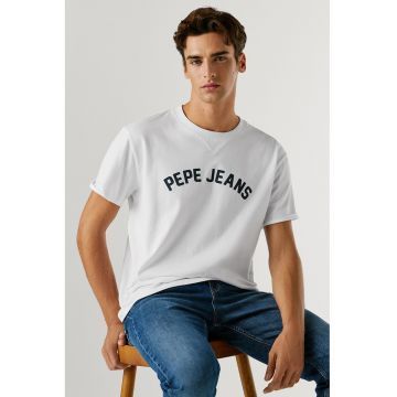 Tricou din bumbac cu imprimeu logo - Alb/Albastru ultramarin