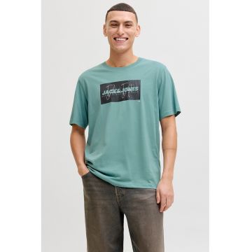 Tricou din bumbac cu imprimeu logo pe piept - Negru/Verde persan