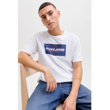 Tricou din bumbac cu imprimeu logo pe piept - Rosu stins/Alb optic/Albastru indigo