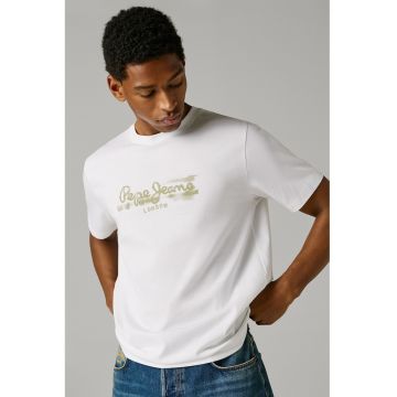 Tricou din bumbac cu logo - Alb/Verde masliniu pal