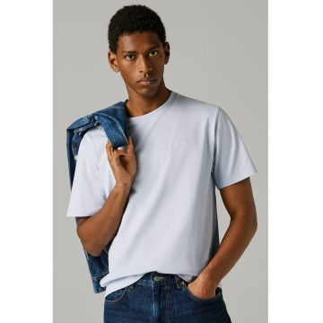 Tricou din bumbac cu logo brodat discret Connor - Albastru pal