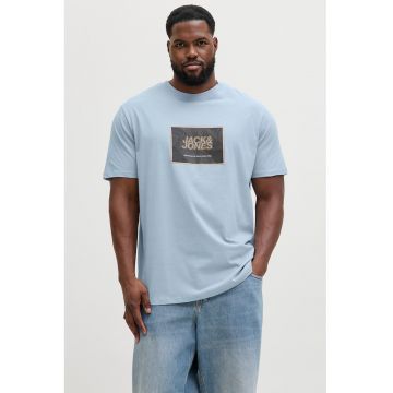 Tricou din bumbac organic cu imprimeu logo pe piept - Negru/Portocaliu/Albastru azur