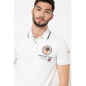Tricou polo cu broderie pe piept - Alb/Grej/Bleumarin