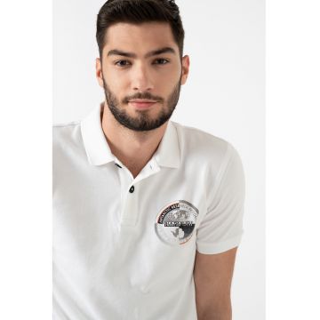 Tricou polo cu logo pe piept - Alb/Portocaliu/Grej