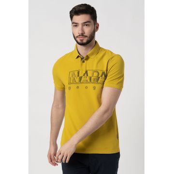 Tricou polo din material pique cu logo Eallar - Galben pai